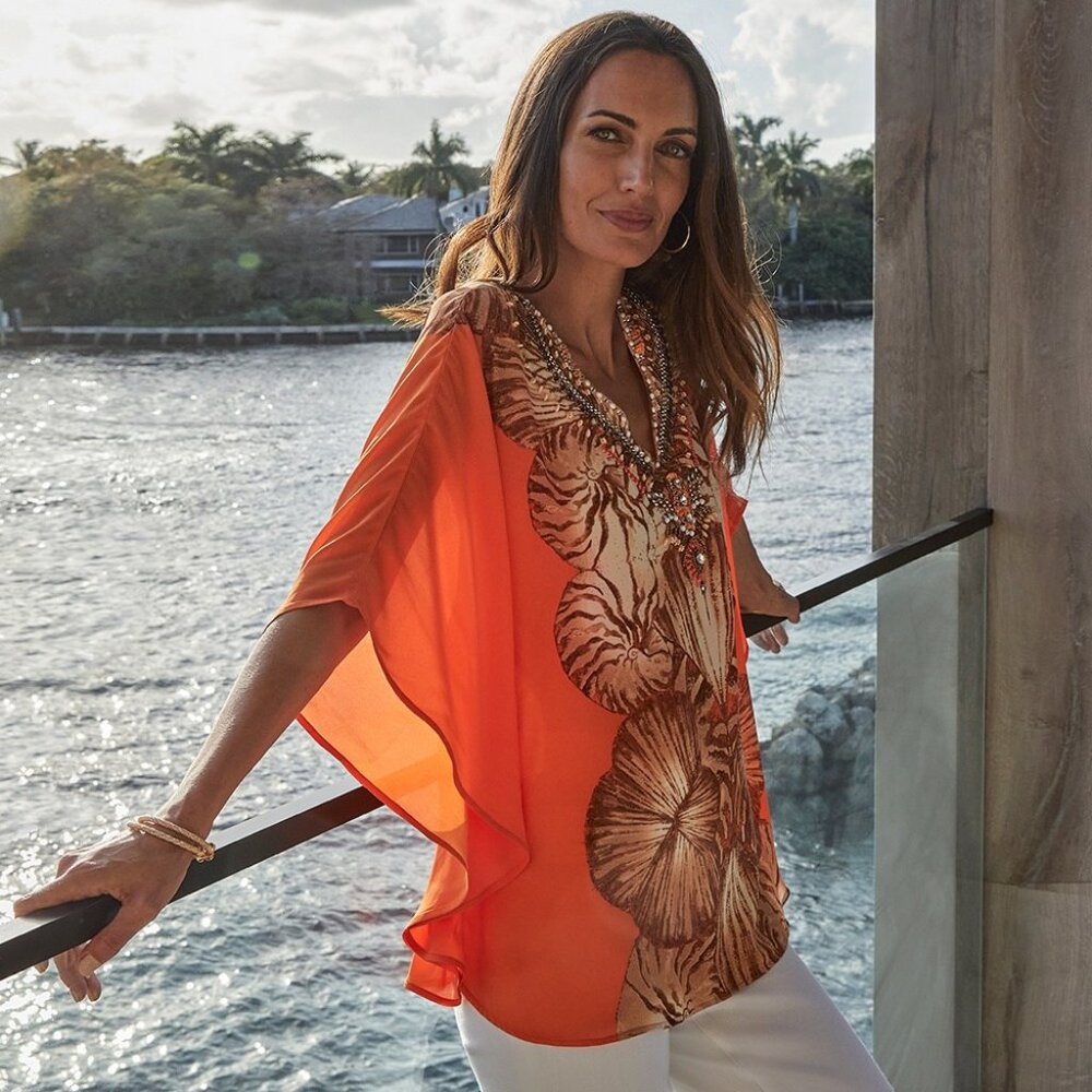NWT $149 CHICO'S PARADISE LILY EMBELLISHED PONCHO BLOUSE TOP L/XL 🔥🔥🔥
